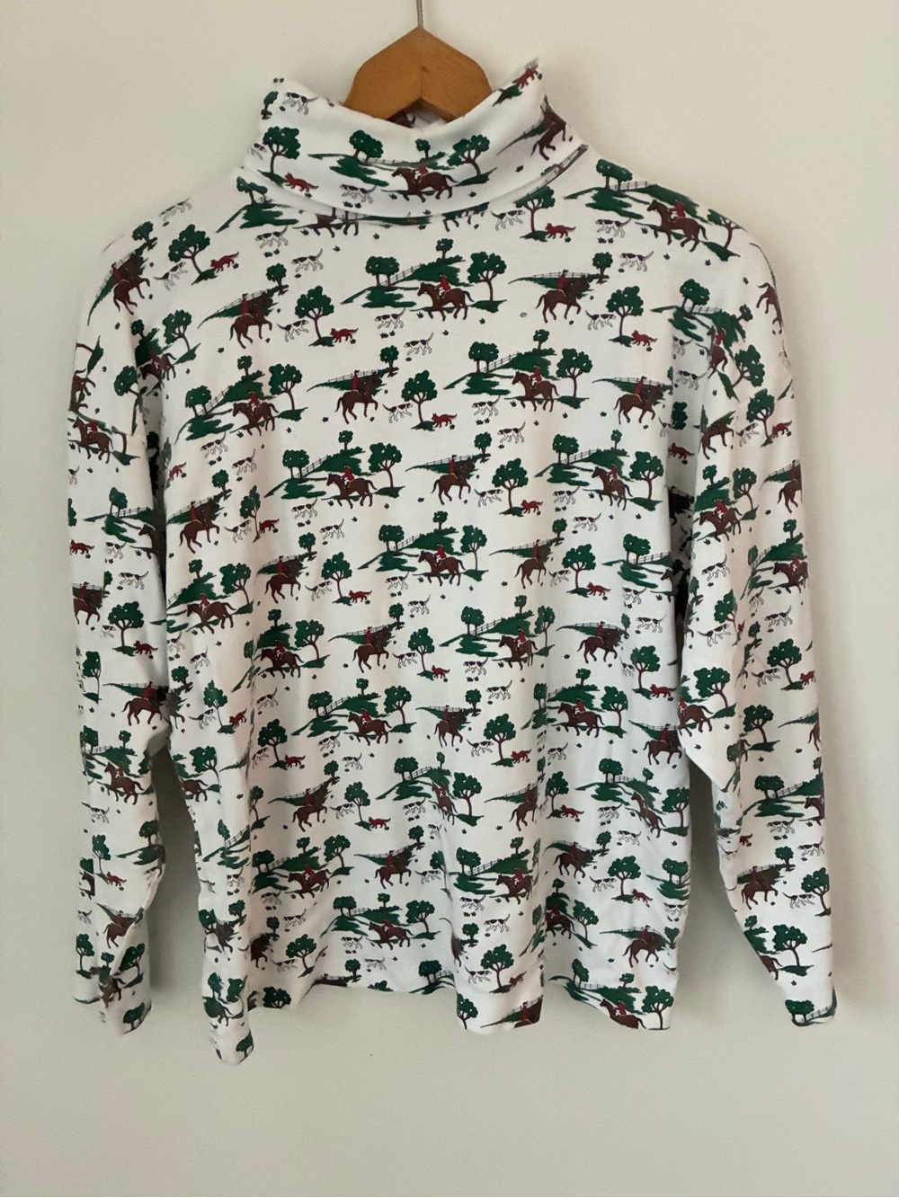 Vintage Orvis Turtleneck Women’s XL Equestrian Horse Fox Hunt Print Cottagecore